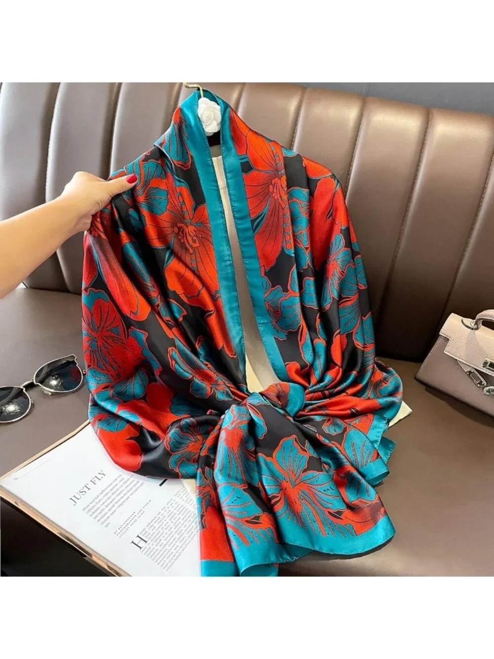 Luxury 100% Mulberry Silk Scarf - Long Lightweight Satin Wrap for Women